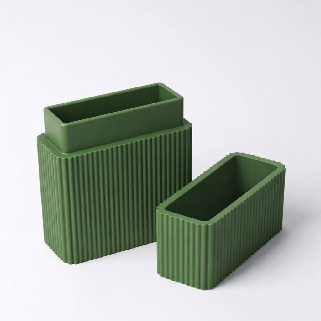 3D tiskan etui za karte TOWER zelen eleganten organizator za zaščito kartic odprt