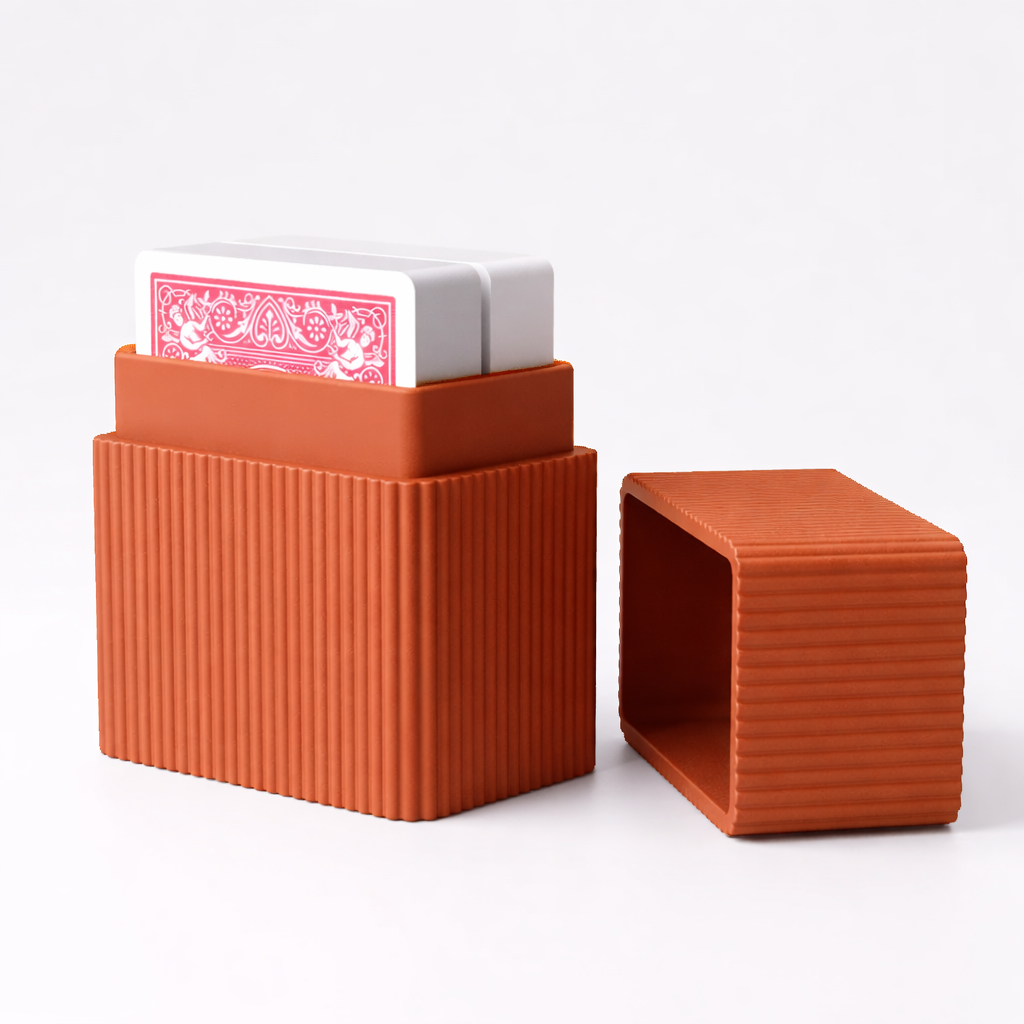 3D tiskan odprt etui za karte TOWER DUO terakota minimalističen organizator za dve kompleta kart