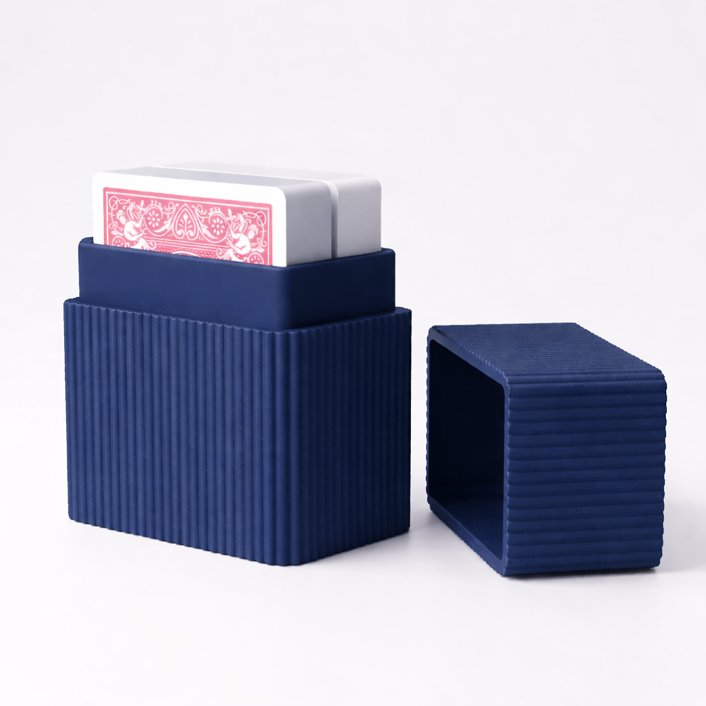 3D tiskan odprt etui za karte TOWER DUO moder minimalističen organizator za dve kompleta kart 