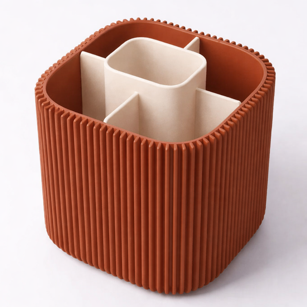 3D tiskan namizni organizator CORE terakota z razdelki za pisala in pripomočke