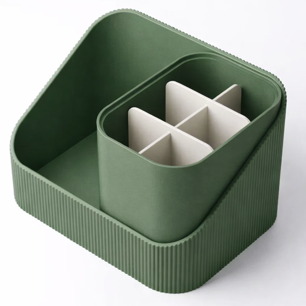 3D tiskan namizni organizator STACK TOWER zelen z več nivoji za vertikalno organizacijo