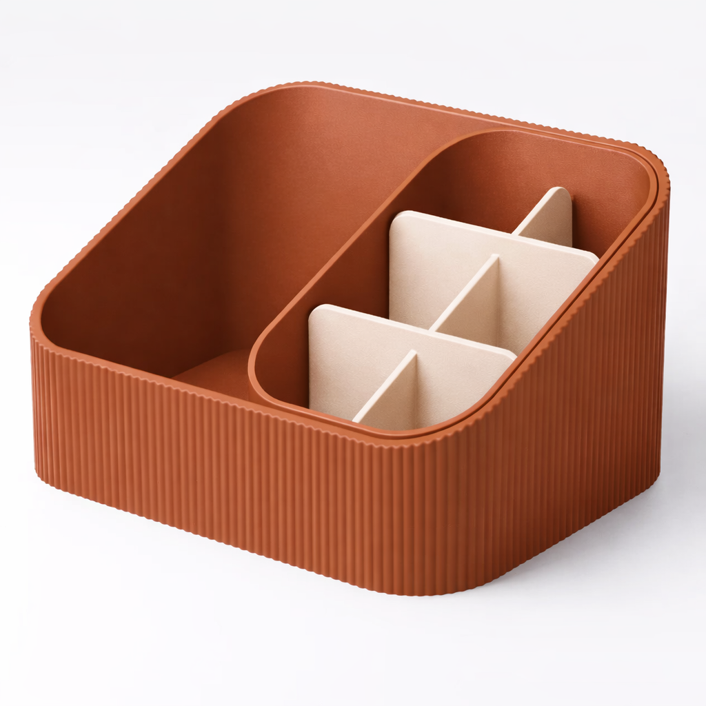 3D tiskan namizni organizator STACK STEP terakota s stopničasto razporeditvijo predelkov