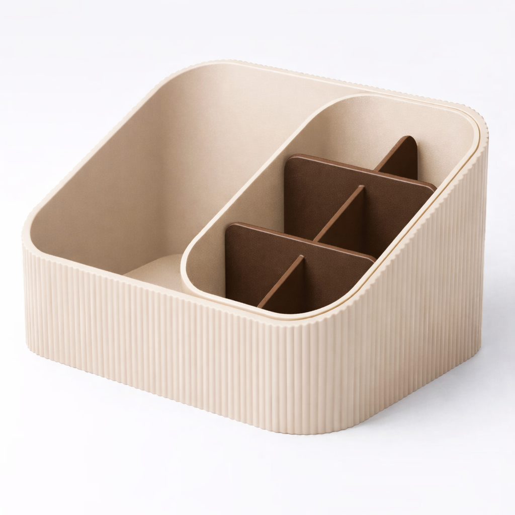 3D tiskan namizni organizator STACK STEP bež s stopničasto razporeditvijo predelkov