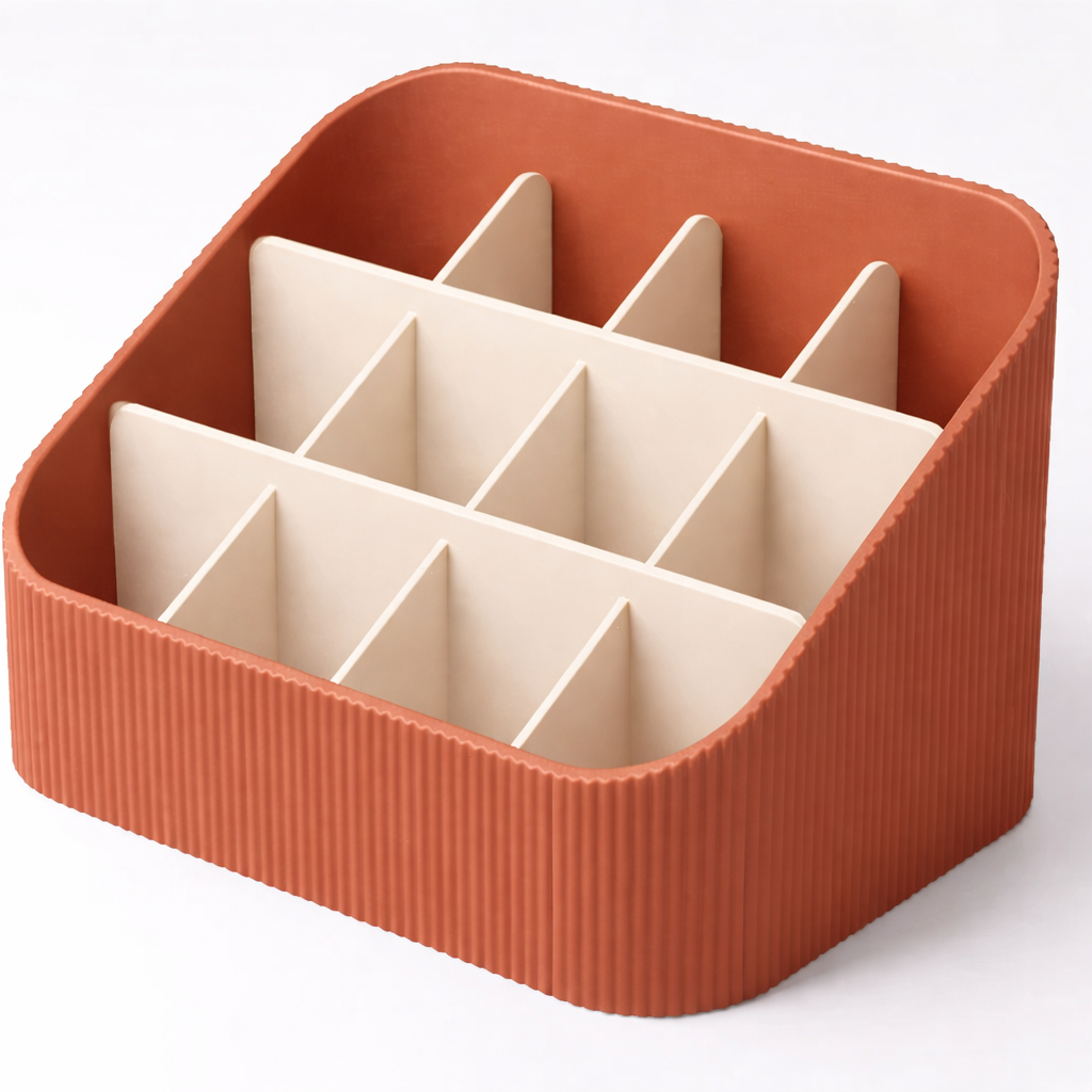 3D tiskan namizni organizator STACK GRID terakota z več razdelki za organizacijo