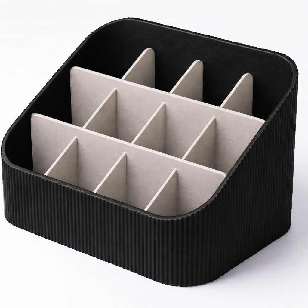 3D tiskan namizni organizator STACK GRID črn z več razdelki za organizacijo