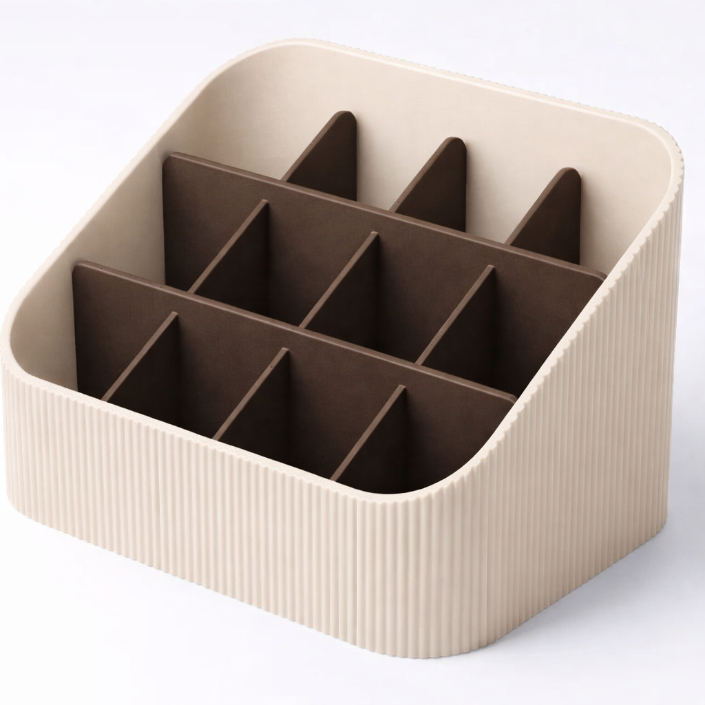 3D tiskan namizni organizator STACK GRID bež z več razdelki za organizacijo