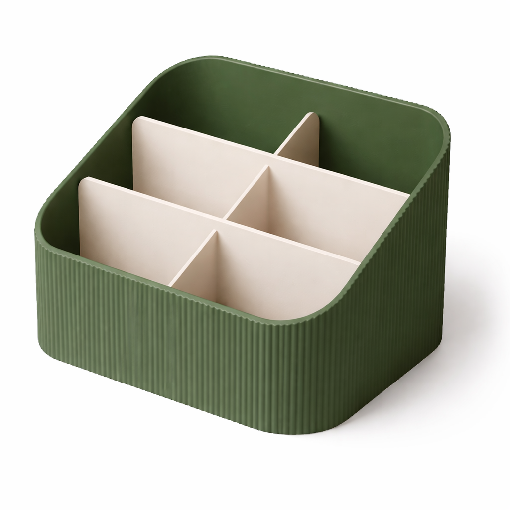 3D tiskan namizni organizator STACK SPLIT zelen z razdelki za organizacijo predmetov