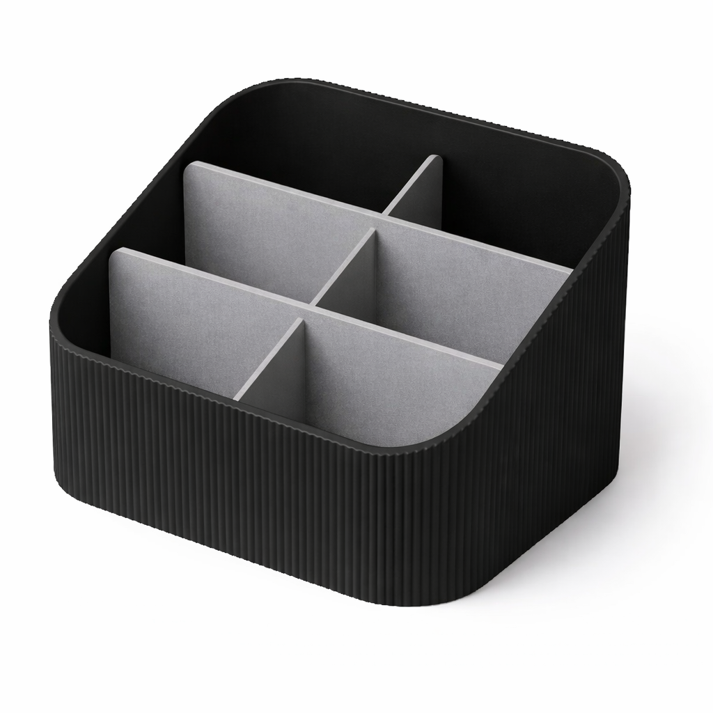 3D tiskan namizni organizator STACK SPLIT črn z razdelki za organizacijo predmetov