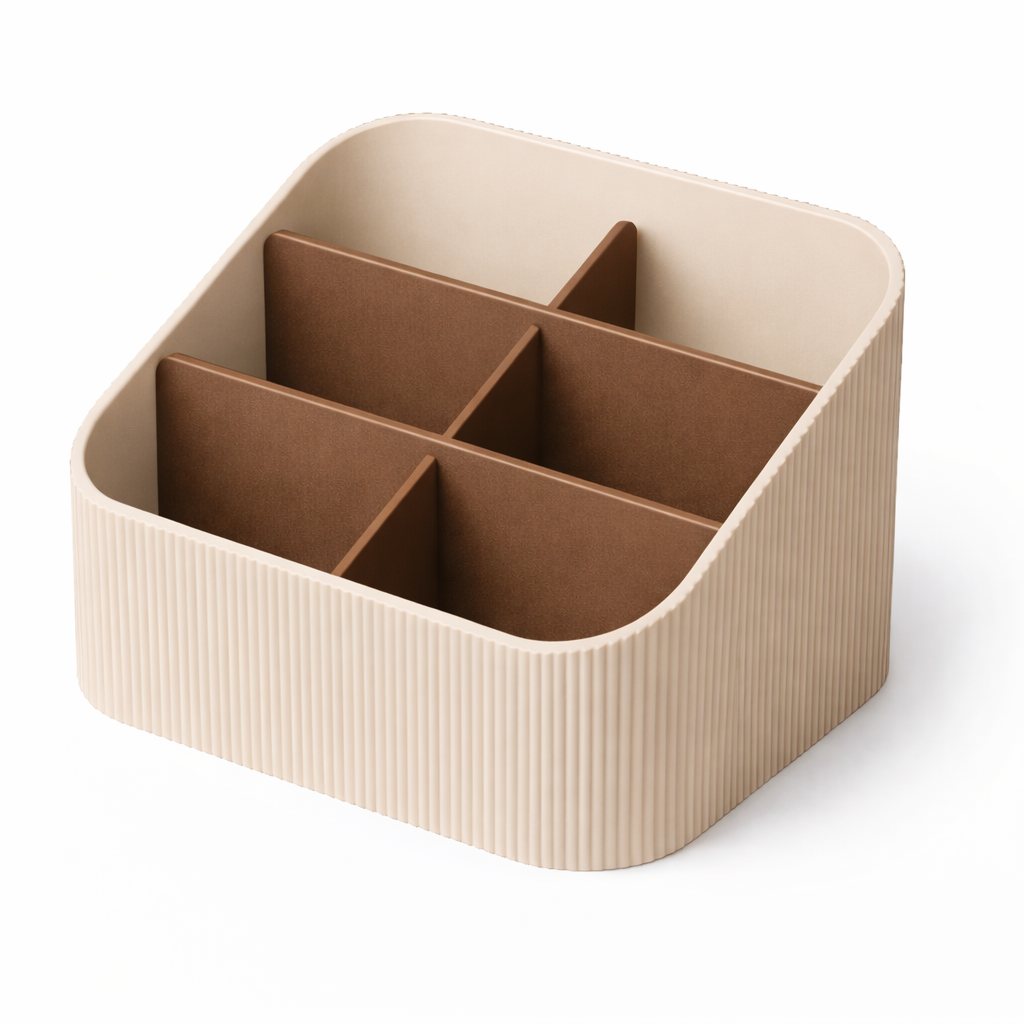 3D tiskan namizni organizator STACK SPLIT bež z razdelki za organizacijo predmetov